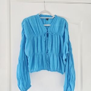 Versona Sky Blue Blouse with Button Front
